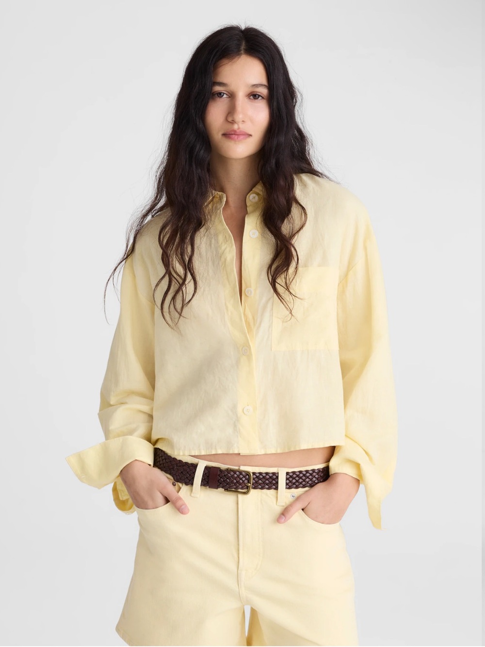 NWT Madewell Straight-Hem Shirt in Linen size XXS/Fits  SZ small -Yellow - NZ468